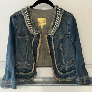 Princess Vera Wang Women's Small Denim Jean Jacket Cropped Faux Pearl